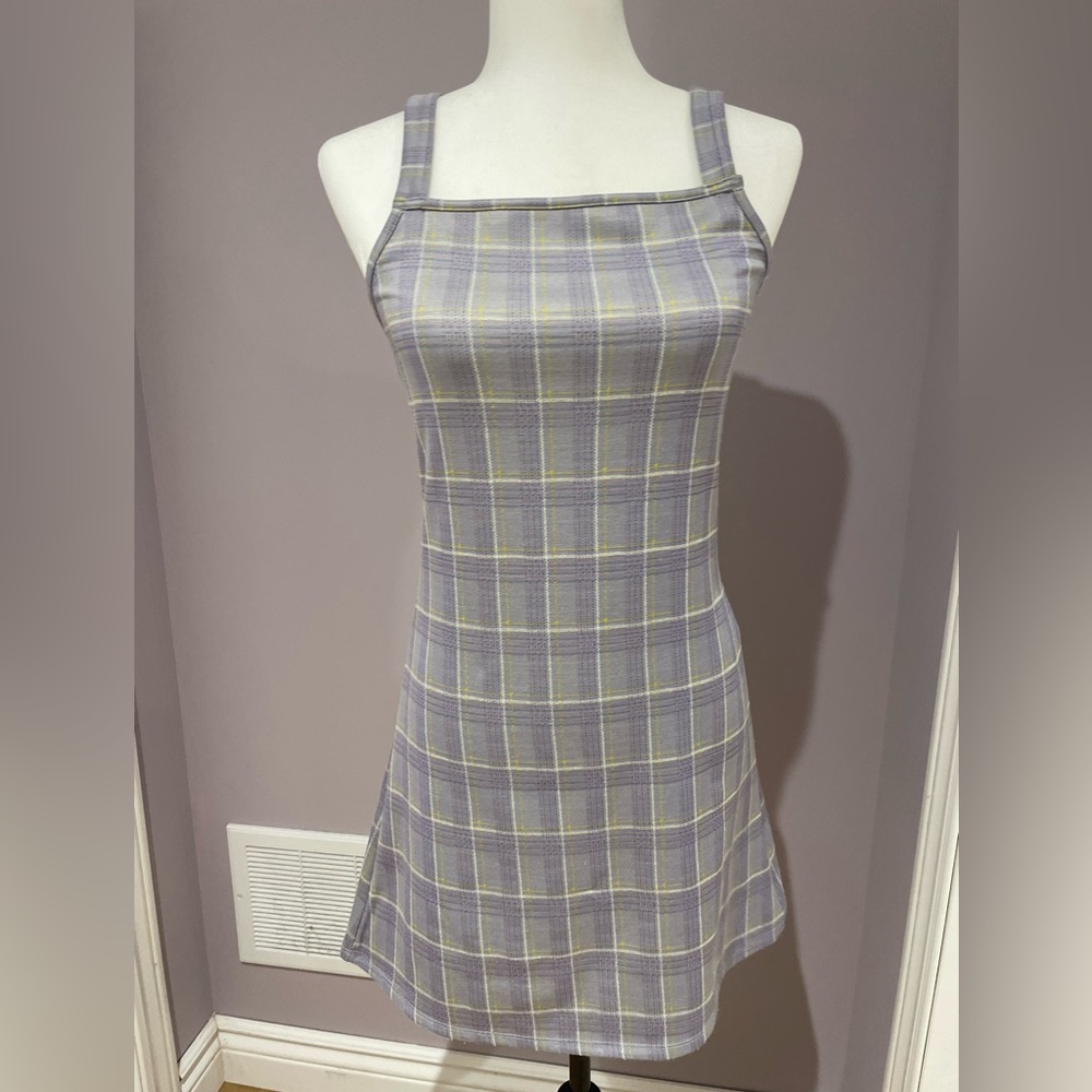 Light purple blue and yellow fitted plaid dress from antistar size small